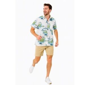 Clearwater‎ Blue Short Sleeve Button Front Fish Nautical Print Hawaiian Shirt L